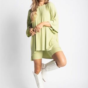 Women's Light Green Oversized Top and Shorts Set